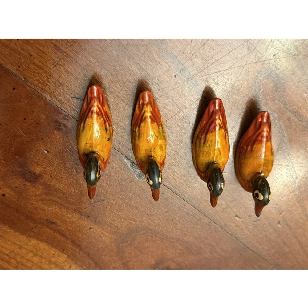 Vintage Hand Carved Wooden Mandarin‎ Ducks Chopstick Rests Figurines Set of 4